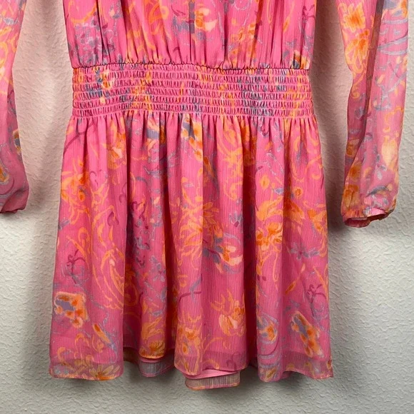 Ramy Brook Pink Long Sleeve Dress Size XS Long Sleeve Smocked Summer Spring - Picture 3 of 12